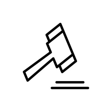 Uygulamalar ve web siteleri için Gavel simgesi. Yargıç tokmak işareti ve sembol. Kanun simgesi. Açık arttırma çekici