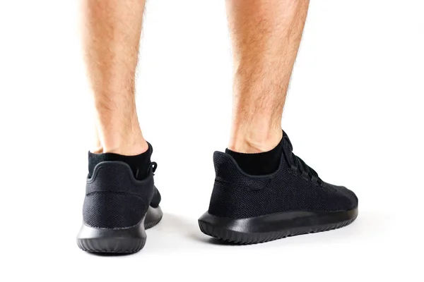 Sapatos Desporto Pretos Masculinos Para Desportos Isolado Sobre Fundo Branco — Fotografia de Stock