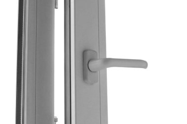 Açık beyaz plastik pencere. Yakın çekim. Beyaz arka plan üzerinde izole