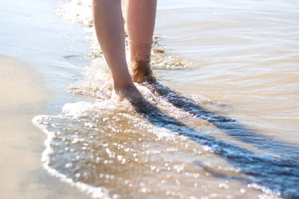 Girl Feet Beach Sea Waves Legs — Stock Photo, Image