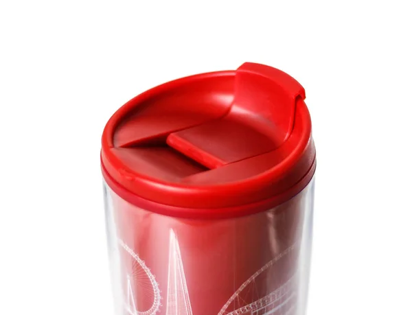 Tasse Thermo Rouge Ferme Isolé Sur Fond Blanc — Photo