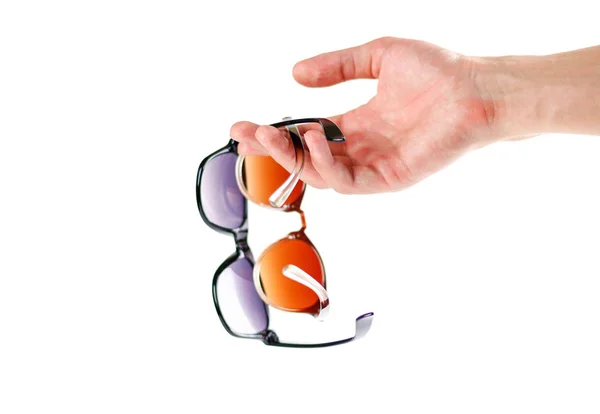 Mano Sosteniendo Dos Gafas Sol Gafas Sol Para Hombres Mujeres —  Fotos de Stock