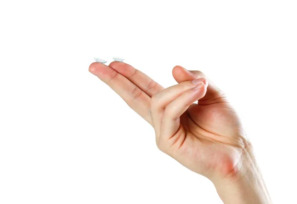 Linsen Für Die Augen Finger Nahaufnahme Isoliert Auf Weißem Hintergrund — Stockfoto