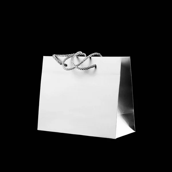 Красивый Серый Подарочный Пакет Закрывай Изолированный Черном Фоне — стоковое фото