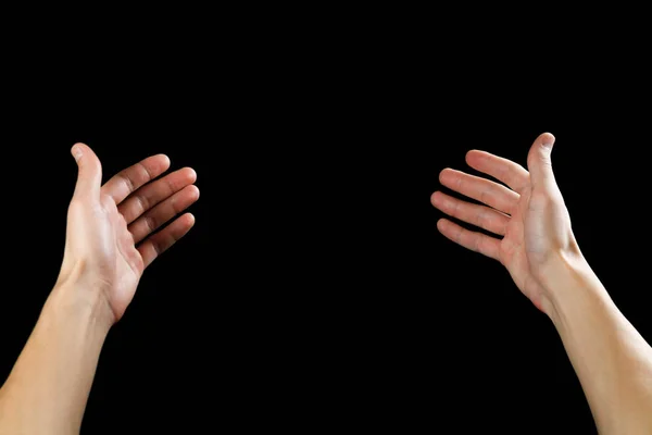 Δύο Χέρια Ανδρική Μαύρο Φόντο Κοντινό Πλάνο — Φωτογραφία Αρχείου