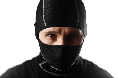 Siyah yün adam. Yakın çekim. Beyaz arka plan üzerinde izole.