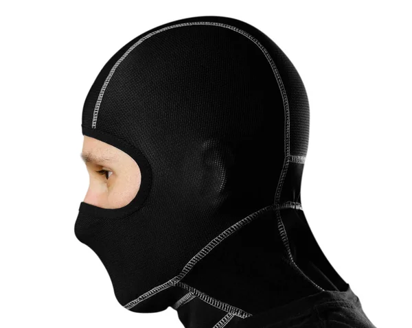 Ember Fekete Balaclava Közelről Elszigetelt Fehér Background — Stock Fotó