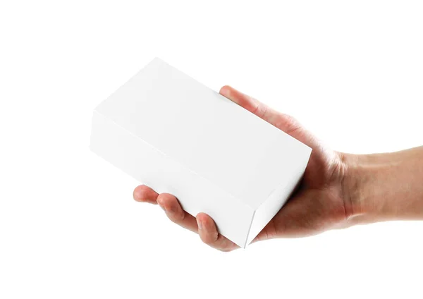 Hand Holding White Box Close Isolated White Background — Stock Photo, Image