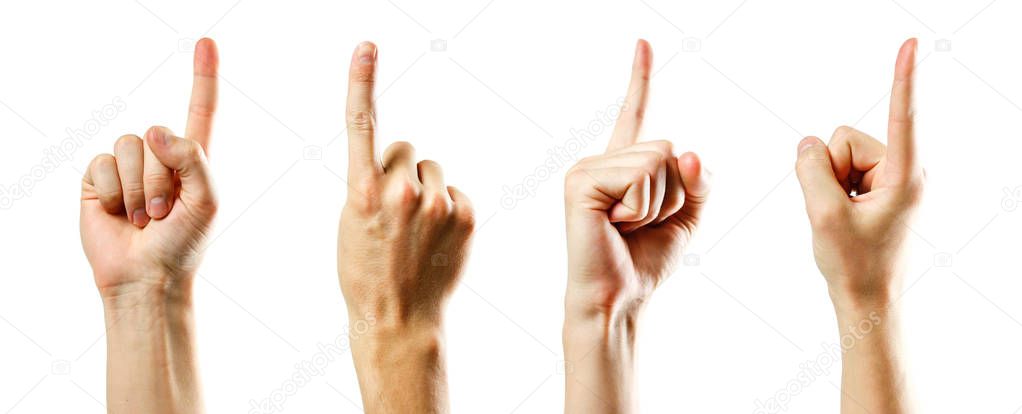 Hand finger pointing. Isolated on white background.