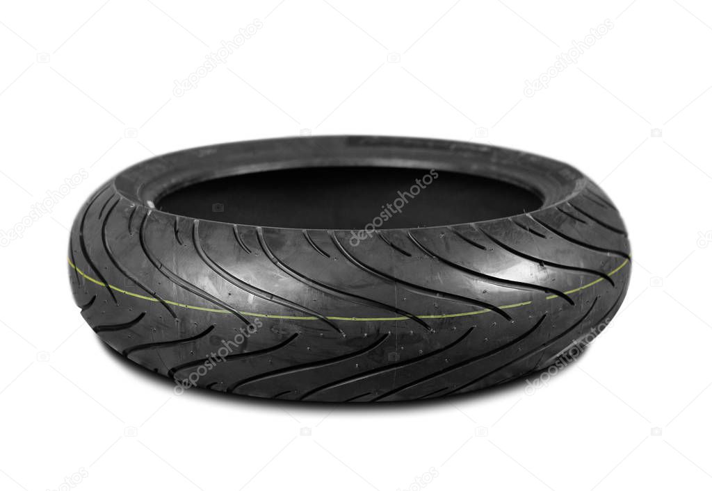 Moto tire for powerful sports motorcycle. Isolated background.