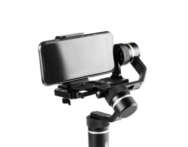 Üç eksenli sabitleyici smartphone. Yakın çekim. Beyaz arka plan üzerinde izole.