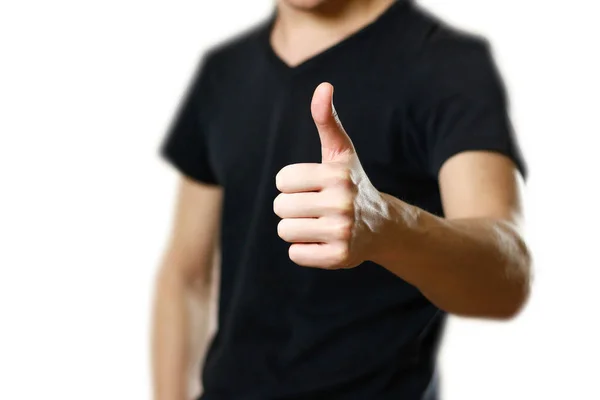 Parmağını Bir Shirt Bir Adam Ortaya Çıktı Yakın Çekim Zole — Stok fotoğraf