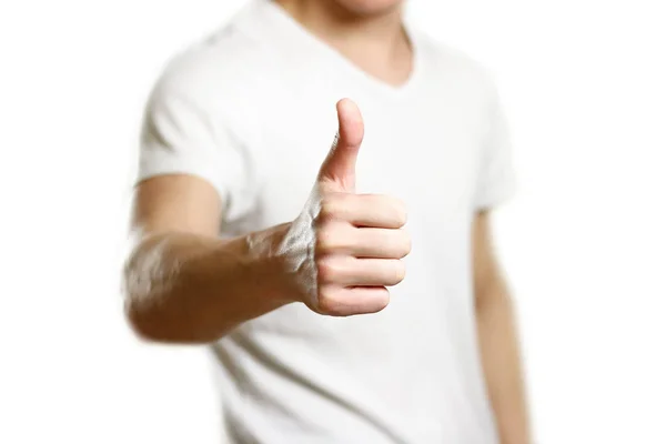 Parmağını Bir Shirt Bir Adam Ortaya Çıktı Yakın Çekim Zole — Stok fotoğraf