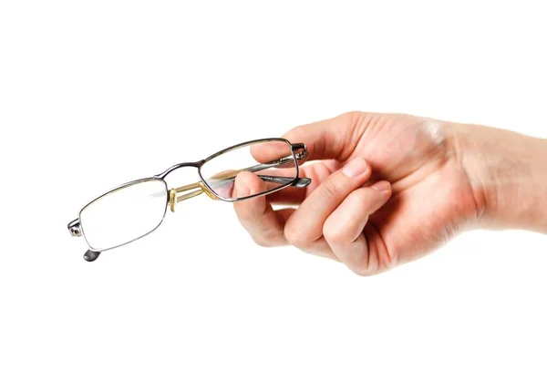 手持眼镜用于视力矫正。闭上你的嘴隔离的 o — 图库照片