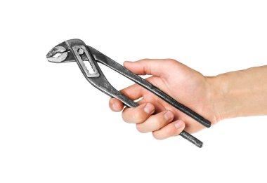 El maşa büyük bir çift tutar. Yakından kapatın. Beyaz ba izole