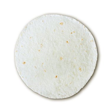 Tortilla pastası. Yakından kapatın. Beyaz arka planda yalıtılmış