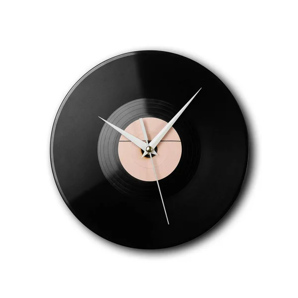 Relógio de parede na forma de registros de gramofone preto antigo. Clos — Fotografia de Stock