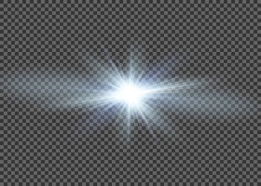 Işık, ışık ve sihirli parıltılarla özel efekt oluşturur. Şeffaf vektör ışık efekti seti, patlama, sim, kıvılcım, güneş ışığı.
