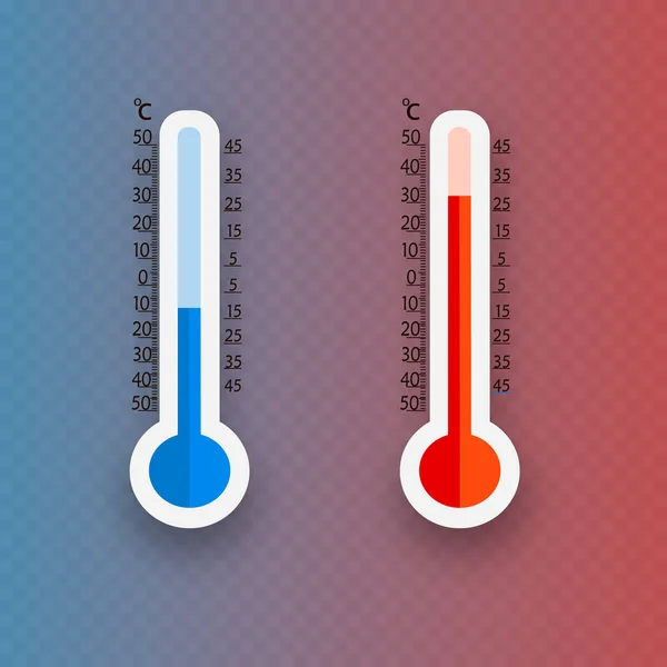 Meteorologia Termometry Białym Tle Zimna Ciepła Temperatura Ilustracja Wektorowa Stopniach — Wektor stockowy