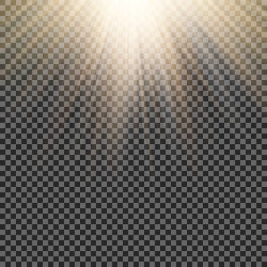 Işık, ışık ve sihirli parıltılarla özel efekt oluşturur. Şeffaf vektör ışık efekti seti, patlama, sim, kıvılcım, güneş ışığı.