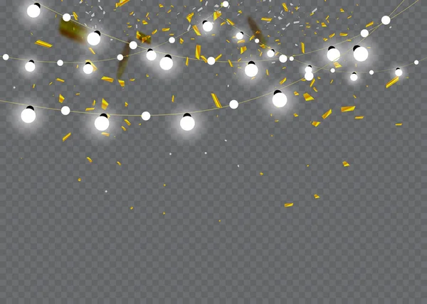 Vánoční Světla Izolované Průhledné Pozadí Sada Zlaté Vánoční Svítící Girlanda — Stockový vektor