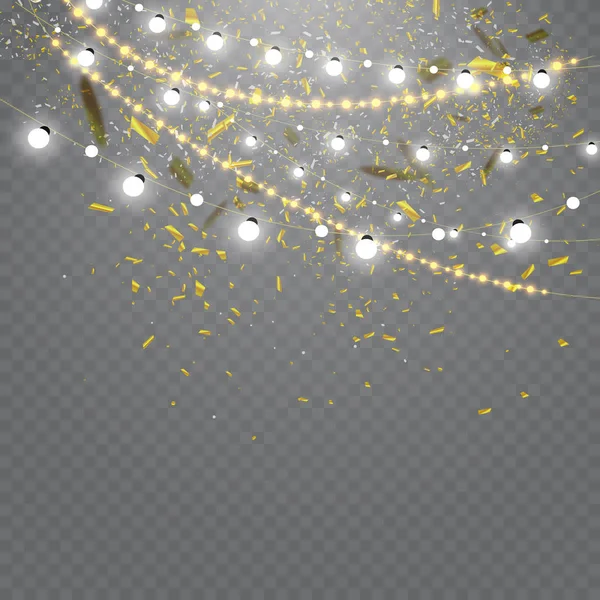 Weihnachtsbeleuchtung Isoliert Auf Transparentem Hintergrund Set Goldener Weihnachtsgirlanden Vektorillustration — Stockvektor