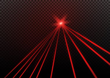 Soyut Kırmızı lazer ışını. Siyah arka plan üzerine izole saydam. Vektör çizim.