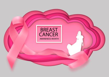 Gerçekçi pembe kurdele, göğüs kanseri farkındalığı sembolü, vektör illüstrasyonu