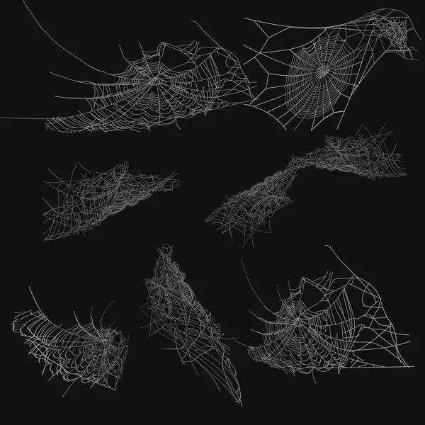 Collezione Cobweb Isolata Sfondo Nero Trasparente Spiderweb Halloween Design Elementi — Foto Stock