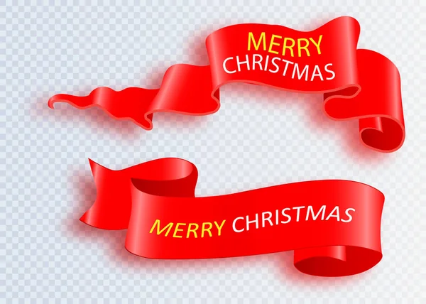 Boldog Karácsonyi Ünneplés Háttér Piros Reális Szalag Banner Vektoros Illusztráció — Stock Vector