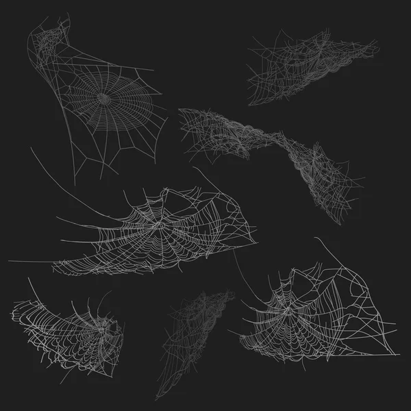 Collezione Cobweb Isolata Sfondo Nero Trasparente Spiderweb Halloween Design Elementi — Vettoriale Stock