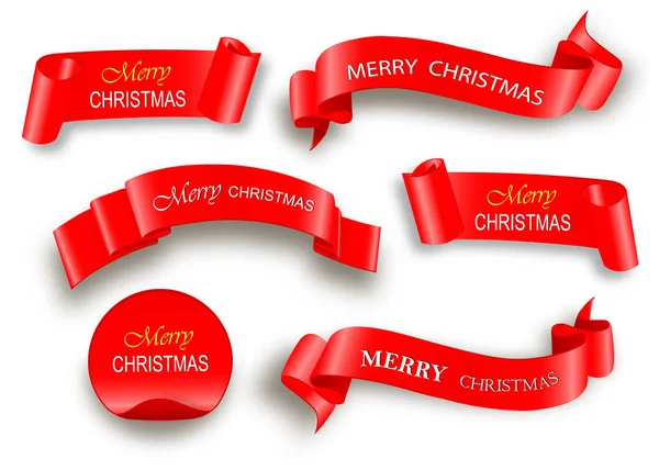 Boldog Karácsonyi Ünneplés Háttér Piros Reális Szalag Banner Vektoros Illusztráció — Stock Vector