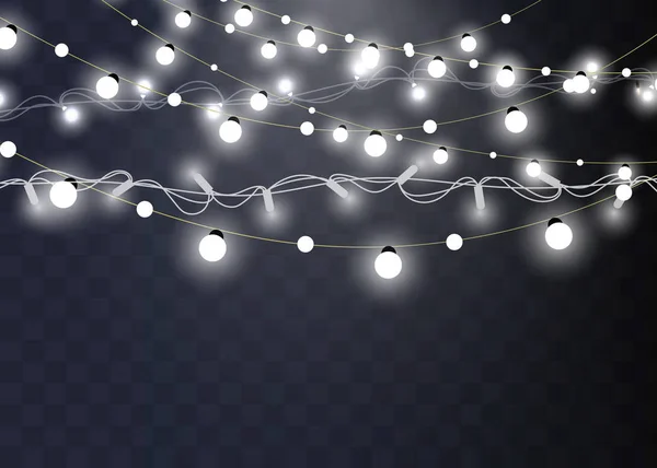 Luces Navideñas Aisladas Elementos Diseño Realistas Luces Brillantes Para Navidad — Vector de stock