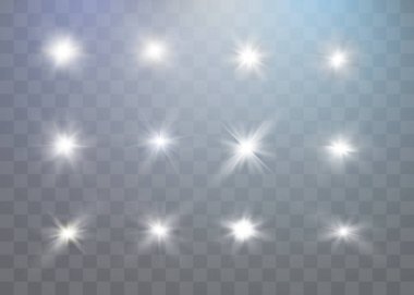 Beyaz kıvılcımlar özel ışık efekti. Şeffaf arkaplanda vektör ışıltısı. Noel soyut kalıbı. Parıldayan sihirli toz parçacıkları