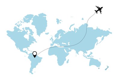 Uçak seyahat kavramı. Uçak ile başlangıç noktası ve rota hattı. Vektör arka plan.