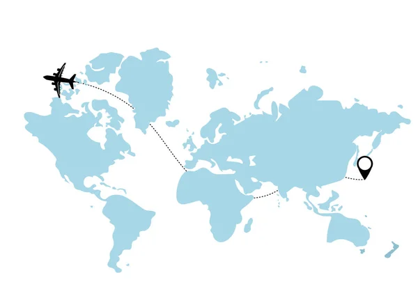 Concetto Viaggio Aereo Aereo Con Punto Partenza Linea Rotta Sfondo — Vettoriale Stock