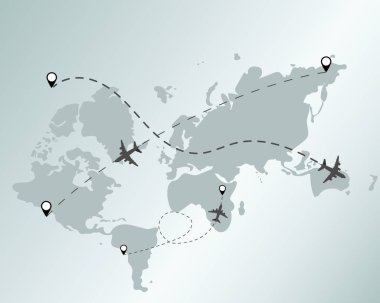 Uçak seyahat kavramı. Uçak ile başlangıç noktası ve rota hattı. Vektör arka plan.