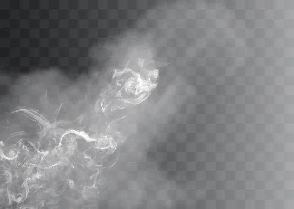 Transparentní speciální efekt vyniká mlhou nebo kouřem. Bílý vektor oblačnosti, mlha nebo smog. — Stockový vektor