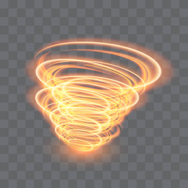 A glowing tornado. Rotating wind. Beautiful wind effect. Isolated on a transparent background. Vector illustration.