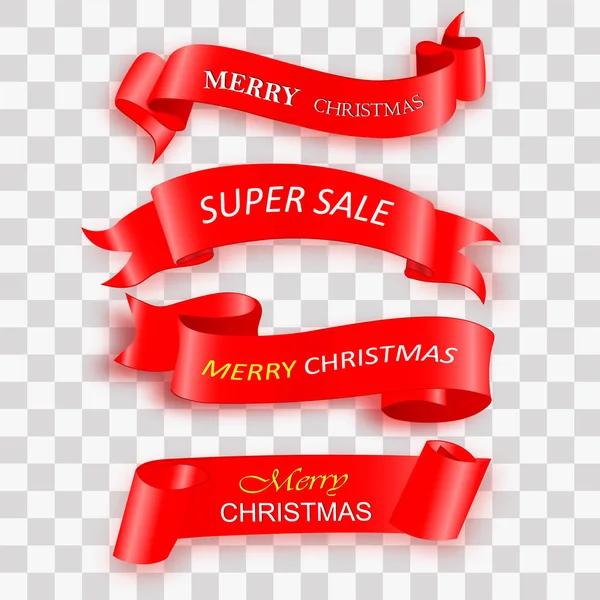 Joyeux Fond Célébration Noël Avec Bannière Ruban Réaliste Rouge Neige — Image vectorielle