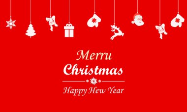 Vintage kartı Noel elemanları ile. Noel süsler kırmızı ip asılı. Vektör çizim