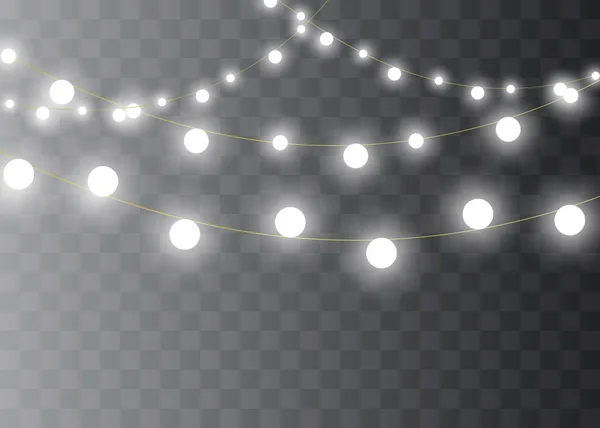 Weihnachtsbeleuchtung Isoliert Auf Transparentem Hintergrund Weihnachtlich Leuchtende Girlanden Vektorillustration — Stockvektor