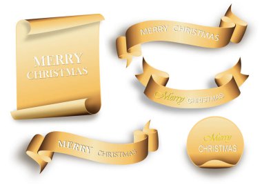 Neşeli Noel Kutlamaları ve arka plan kırmızı gerçekçi şerit afiş kar. Vektör çizim