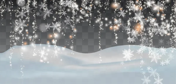 在透明的背景下降雪 雪云或裹尸布 抽象雪花背景 — 图库矢量图片