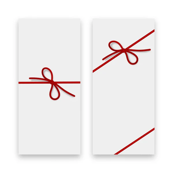 Gift card. White gift voucher templates with red ribbon and a bow. — Stock Vector