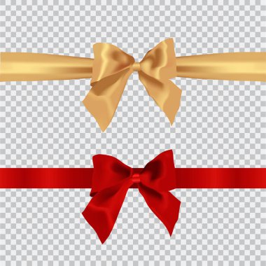 Gerçekçi kırmızı yay ve şeffaf arka plan üzerinde izole şerit. Broşür veya tebrik kartı için şablon