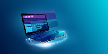 Web geliştirme ve kodlama. Çapraz platform geliştirme web sitesi. Adaptif düzen Internet sayfası veya web arabiriminde ekran dizüstü bilgisayar, tablet ve telefon. İzometrik konsept illüstrasyon.