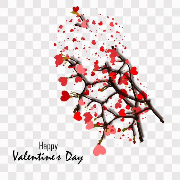 情人节快乐 挂在树枝上的红色元素 以获取邀请或海报 有纸的心脏形状的叶子的节日树 — 图库矢量图片