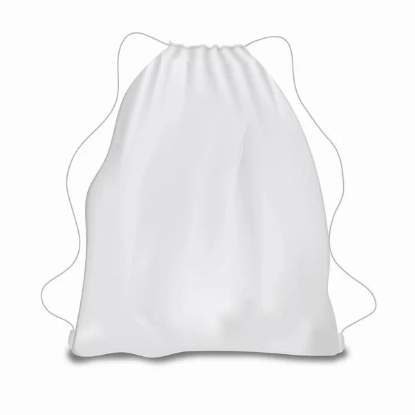 Zaino Bianco Con Lacci Mockup Borsa Sportiva Sfondo Bianco — Vettoriale Stock