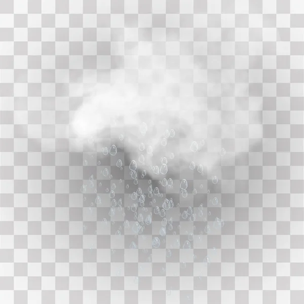 Deszcz Biała Chmura Odizolowane Przezroczystym Tle Ilustracja Wektora — Wektor stockowy